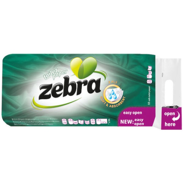 Zebra Χαρτί Υγείας 3Φ 10 Ρολά Χαρτικά - Αναλώσιμα Zebra Χαρτί Υγείας 3Φ 10 Ρολά Χαρτικά - Αναλώσιμα